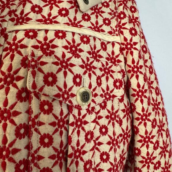 Free People Wool Blend Embroidered Crop Bomber Jacket Hooded Red Boho Women's M - Picture 7 of 16